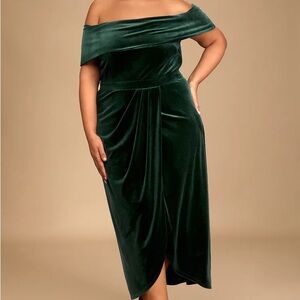 “I'm Enchanted” Emerald Green Velvet Off-the-Shoulder Dress